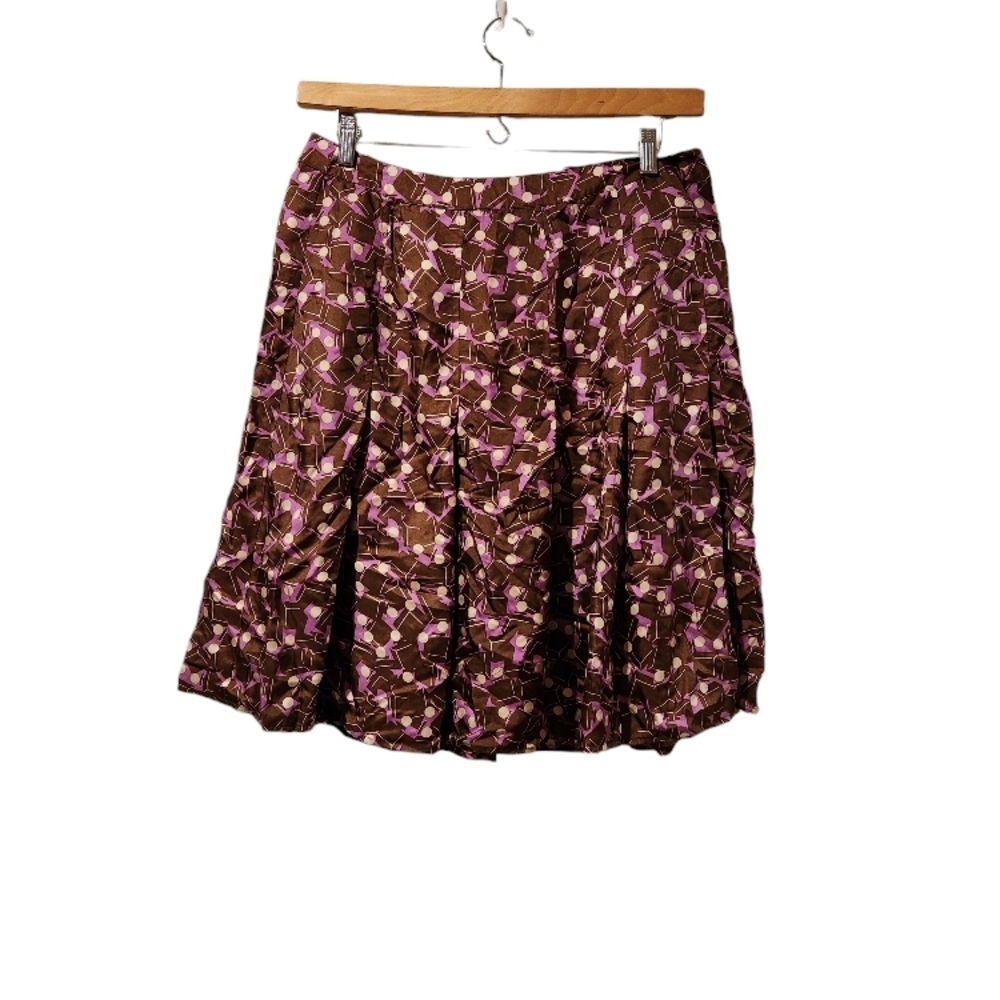 Dress Barn Brown Purple Geometric Pleated Knee-Length Skirt Silk